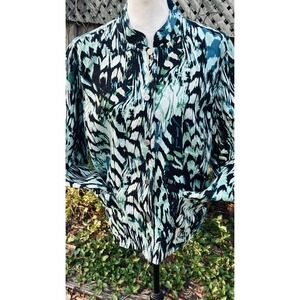 Teal Linen Blend Reversible Snap Front Jacket Chico's Women's Sz 3 XLarge